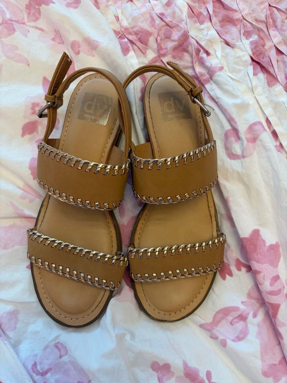DV by Dolce Vita Flint Sandals Size 8 Tan Cognac Double Strap